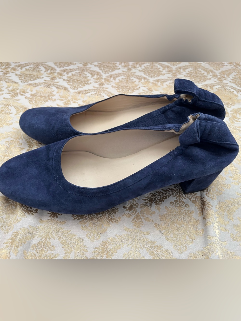 Everlane Navy Suede Elastic-Back Block Heels Sz 11 - Picture 3 of 8